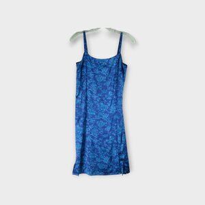 INC International Concepts Silk Slip Dress Size 2 Blue Floral Y2K